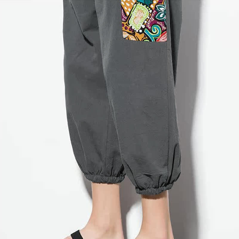 Nimara Ritual Summer Casual Boho Drawstring Abstract Capri Pants Men's Harem Pants With Pocket
