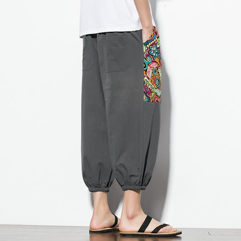 Nimara Ritual Summer Casual Boho Drawstring Abstract Capri Pants Men's Harem Pants With Pocket
