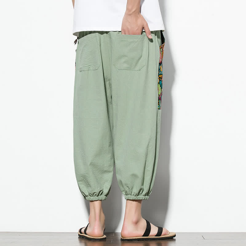 Nimara Ritual Summer Casual Boho Drawstring Abstract Capri Pants Men's Harem Pants With Pocket