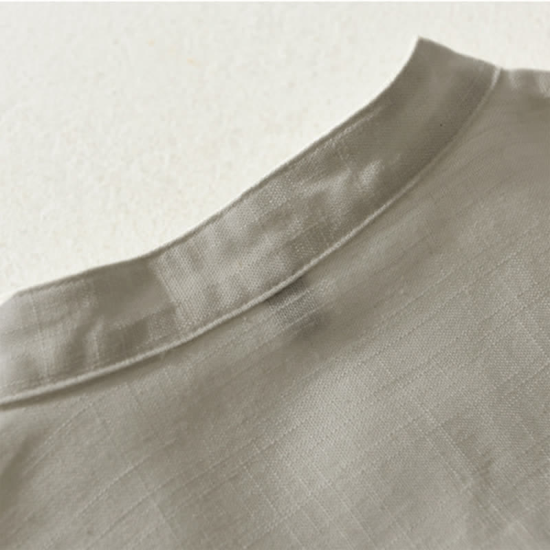 Nimara Ritual Summer Casual Tang Style Mandarin Collar Button-Up Solid Men's Short Sleeve Shirts With Pocket