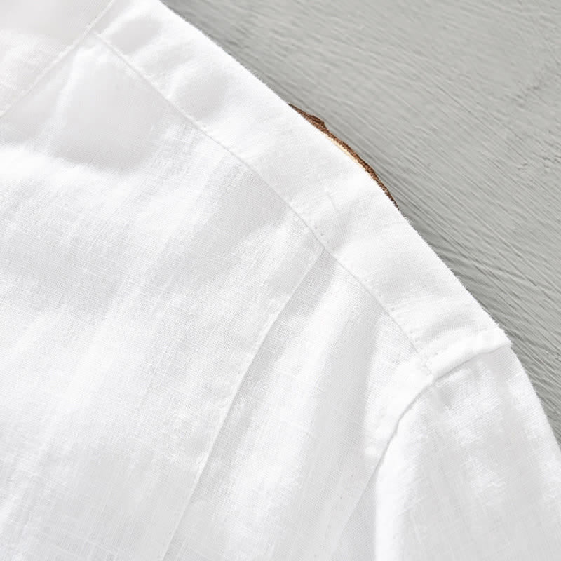 Nimara Ritual Summer Tang Style Casual Mandarin Collar Button Up Solid Men's Short Sleeve Shirts