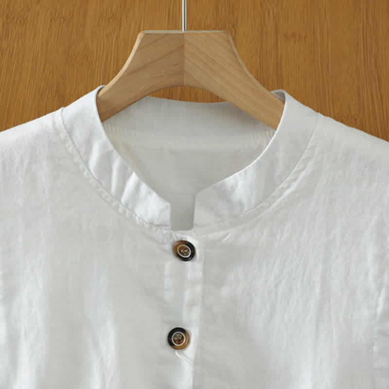 Nimara Ritual Summer Tang Style Minimalist Mandarin Collar Button-Up Solid Women's Sleeveless Shirts Tank Top With Pocket