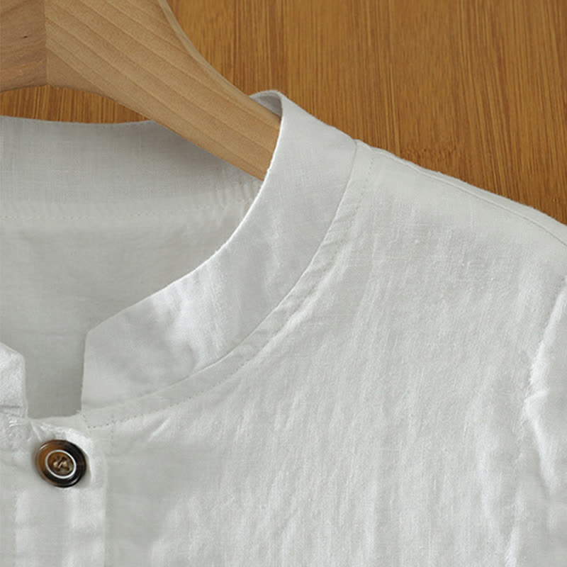 Nimara Ritual Summer Tang Style Minimalist Mandarin Collar Button-Up Solid Women's Sleeveless Shirts Tank Top With Pocket
