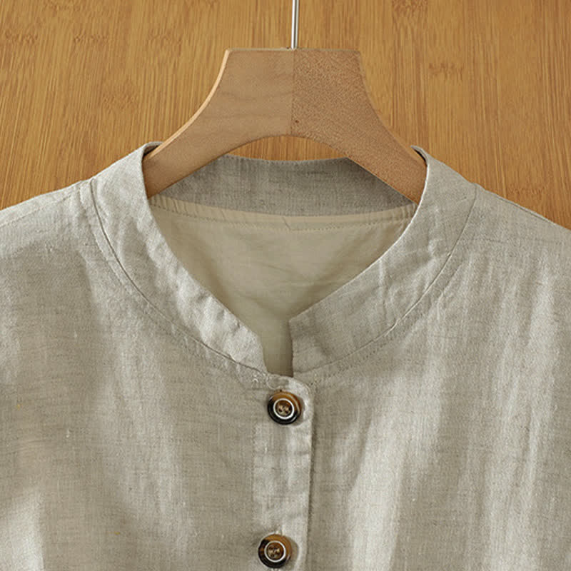 Nimara Ritual Summer Tang Style Minimalist Mandarin Collar Button-Up Solid Women's Sleeveless Shirts Tank Top With Pocket