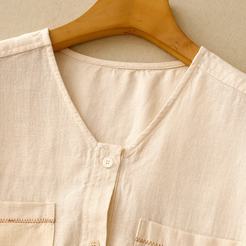 Nimara Ritual Summer Casual Minimalist Button-Up Patch Pocket Solid Women's Sleeveless Shirts Tank Top With Pocket
