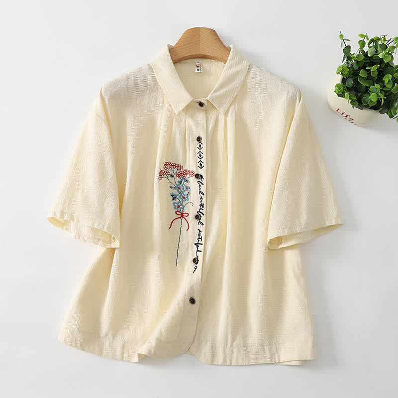 Nimara Ritual Summer Casual Vintage Button-Up Embroidery Floral Women's Short Sleeve Shirts