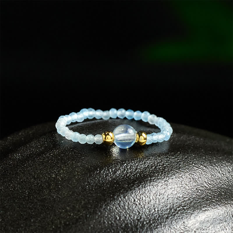 Nimara Ritual 2mm Mini Beads Natural Rhodonite Aquamarine Topaz Rose Quartz Healing Elastic Ring
