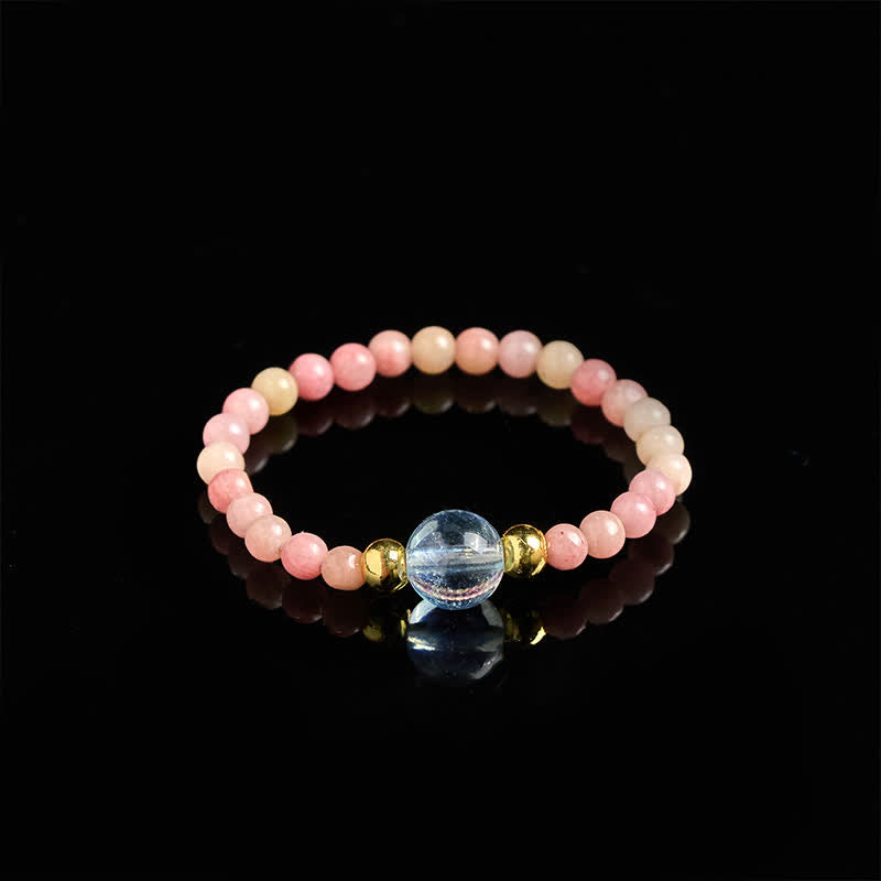 Nimara Ritual 2mm Mini Beads Natural Rhodonite Aquamarine Topaz Rose Quartz Healing Elastic Ring