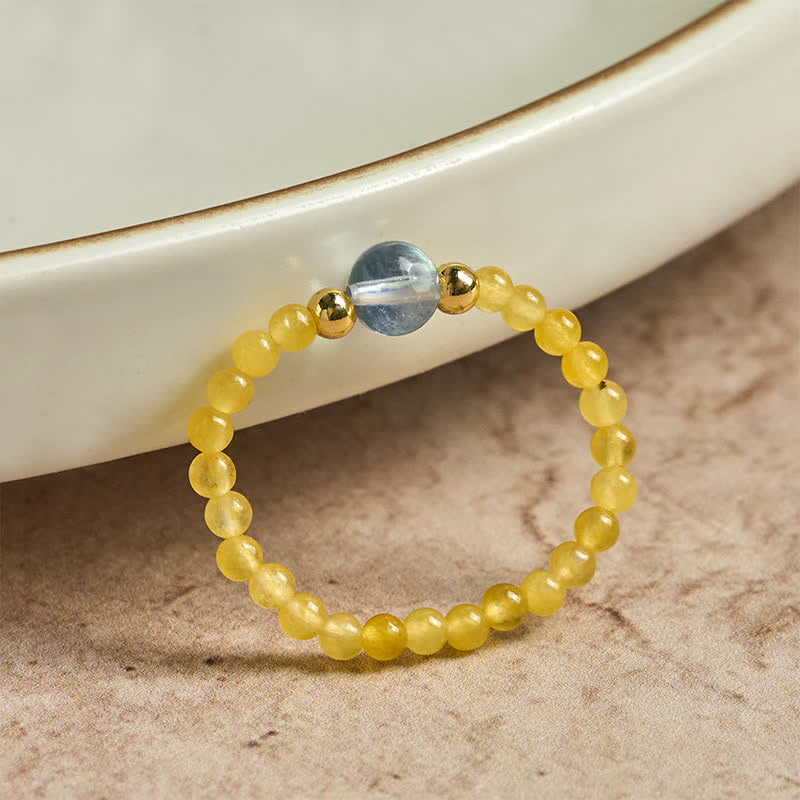 Nimara Ritual 2mm Mini Beads Natural Rhodonite Aquamarine Topaz Rose Quartz Healing Elastic Ring