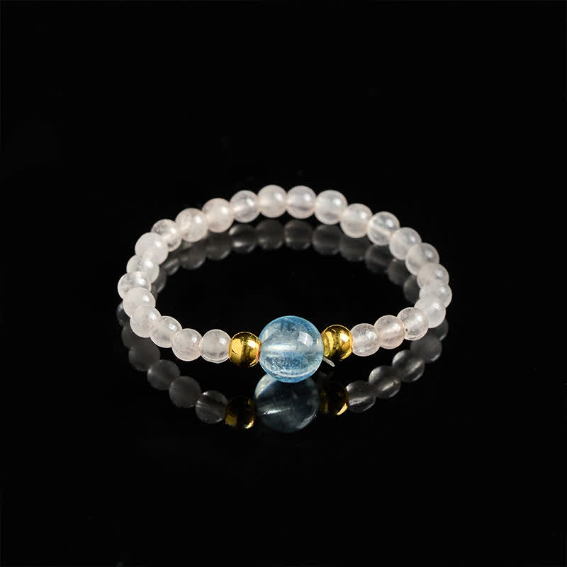 Nimara Ritual 2mm Mini Beads Natural Rhodonite Aquamarine Topaz Rose Quartz Healing Elastic Ring