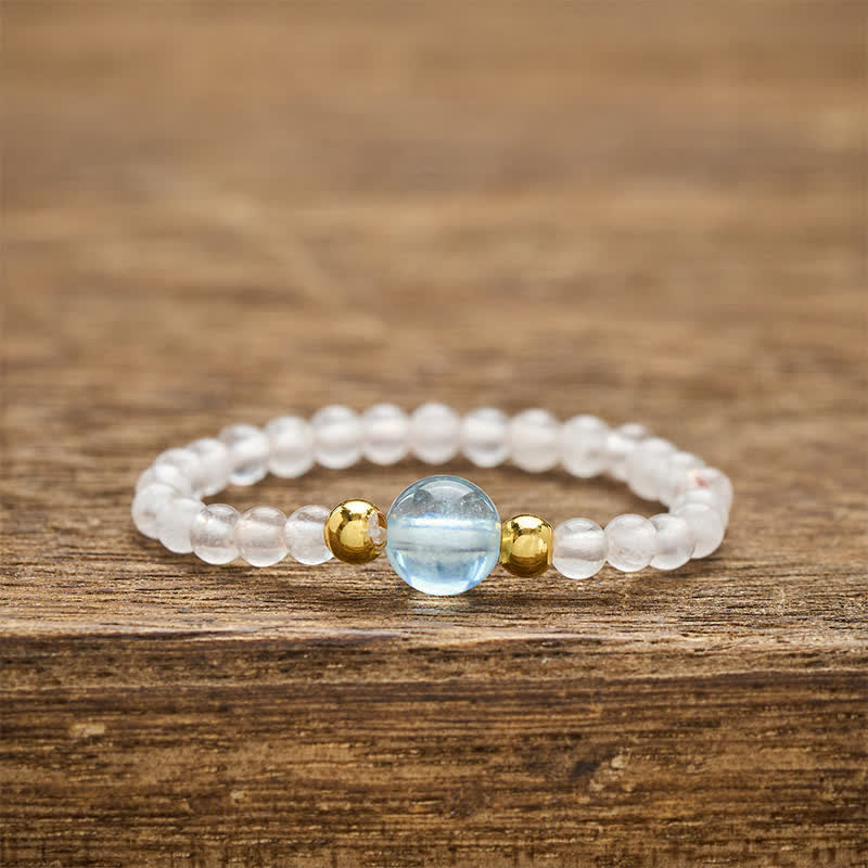 Nimara Ritual 2mm Mini Beads Natural Rhodonite Aquamarine Topaz Rose Quartz Healing Elastic Ring