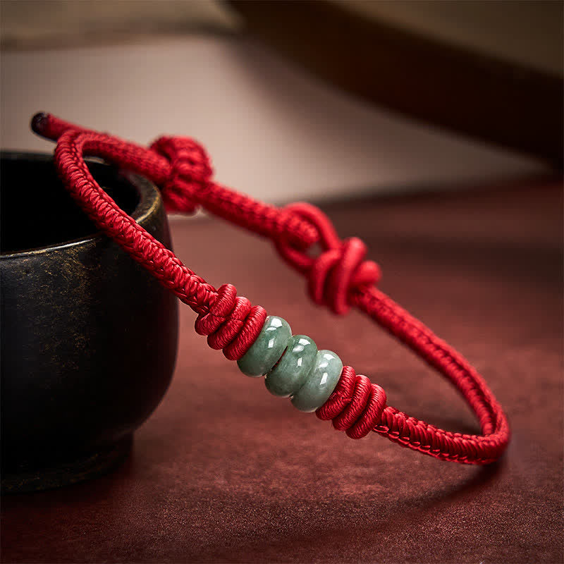 Nimara Ritual Handmade Red String Jade Protection Braided Sliding Knot Bracelet