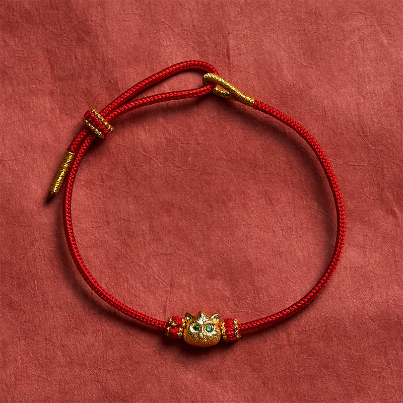 Nimara Ritual Hand Woven Red String Cute Cat Luck Bracelet