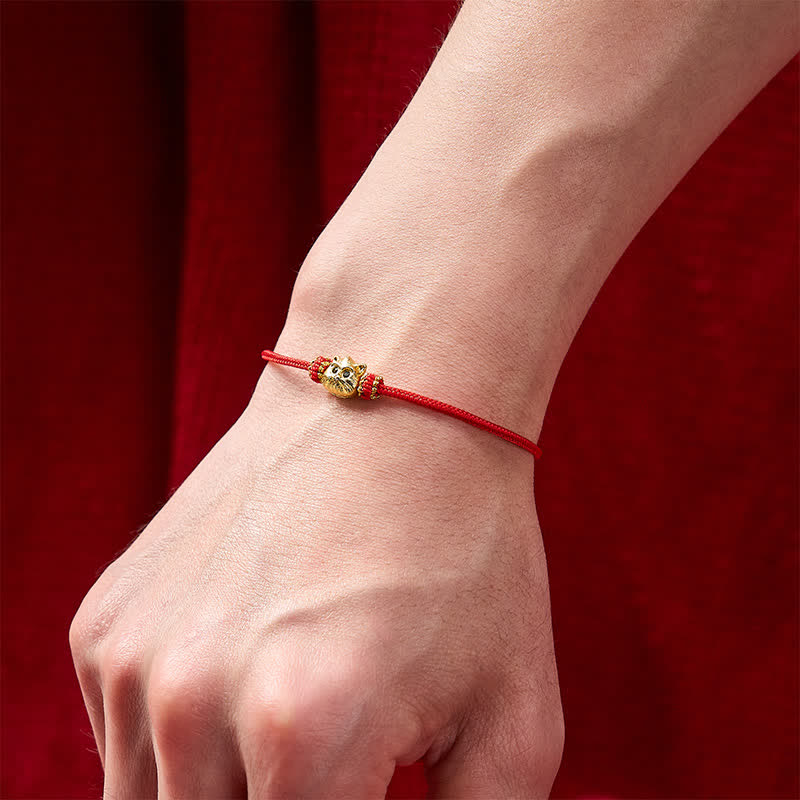 Nimara Ritual Hand Woven Red String Cute Cat Luck Bracelet