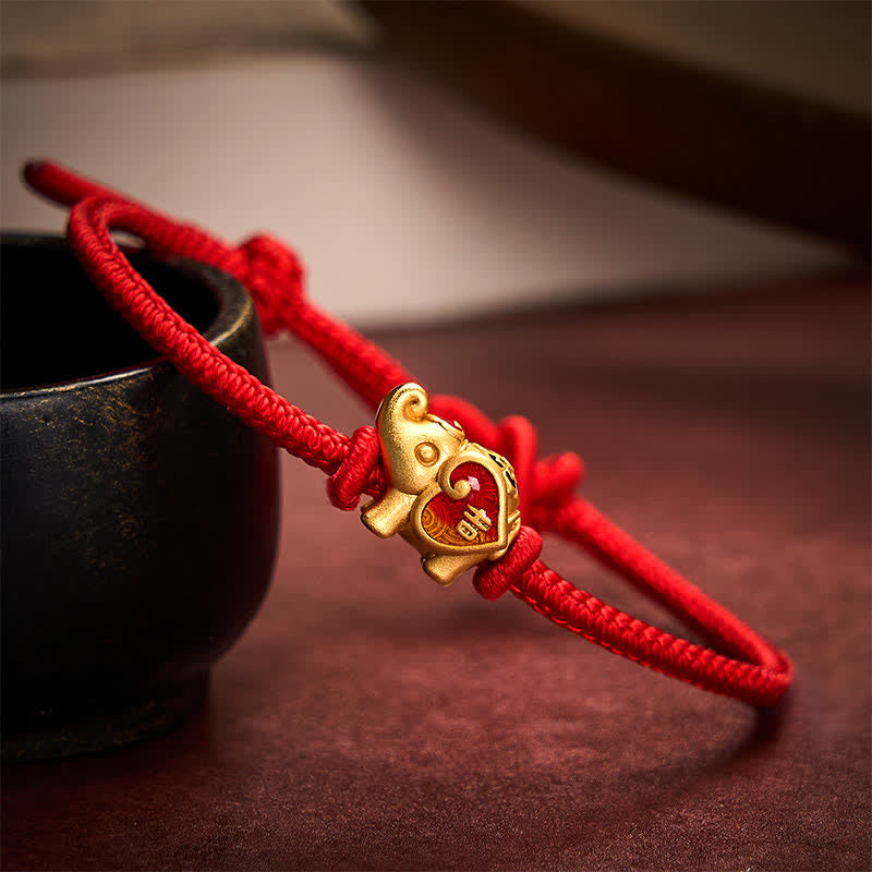 Nimara Ritual Handmade Red String Elephant Love Heart Protection Braided Adjustable Bracelet