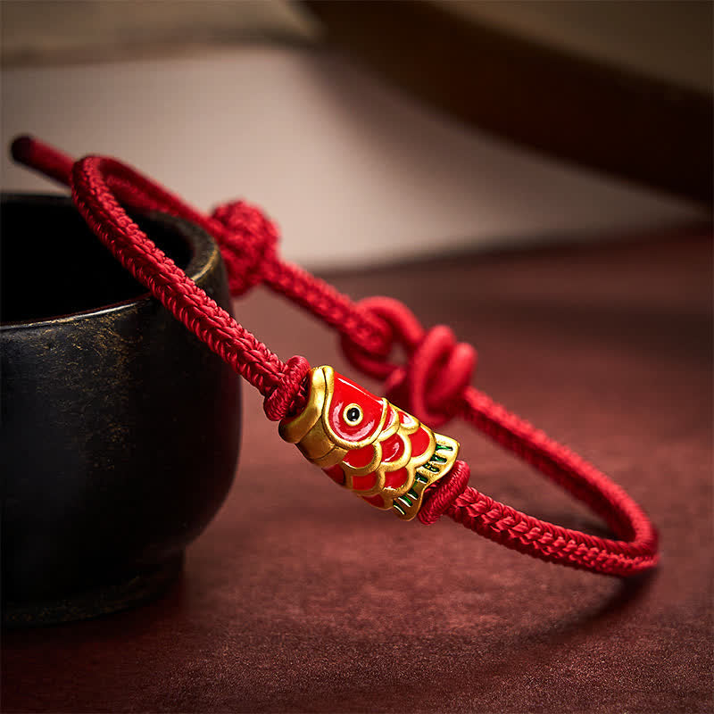 Nimara Ritual Hand-Woven Red String Koi Fish Strength Adjustable Braided Cord Bracelet