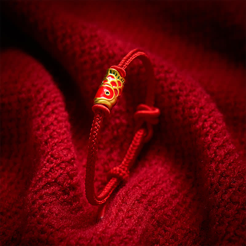 Nimara Ritual Hand-Woven Red String Koi Fish Strength Adjustable Braided Cord Bracelet