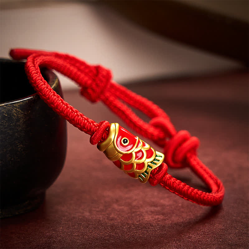 Nimara Ritual Hand-Woven Red String Koi Fish Strength Adjustable Braided Cord Bracelet