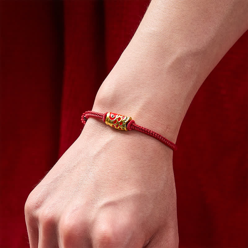 Nimara Ritual Hand-Woven Red String Koi Fish Strength Adjustable Braided Cord Bracelet