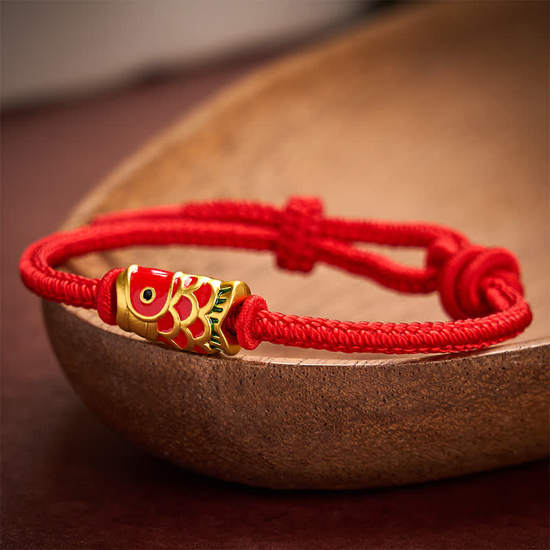 Nimara Ritual Hand-Woven Red String Koi Fish Strength Adjustable Braided Cord Bracelet