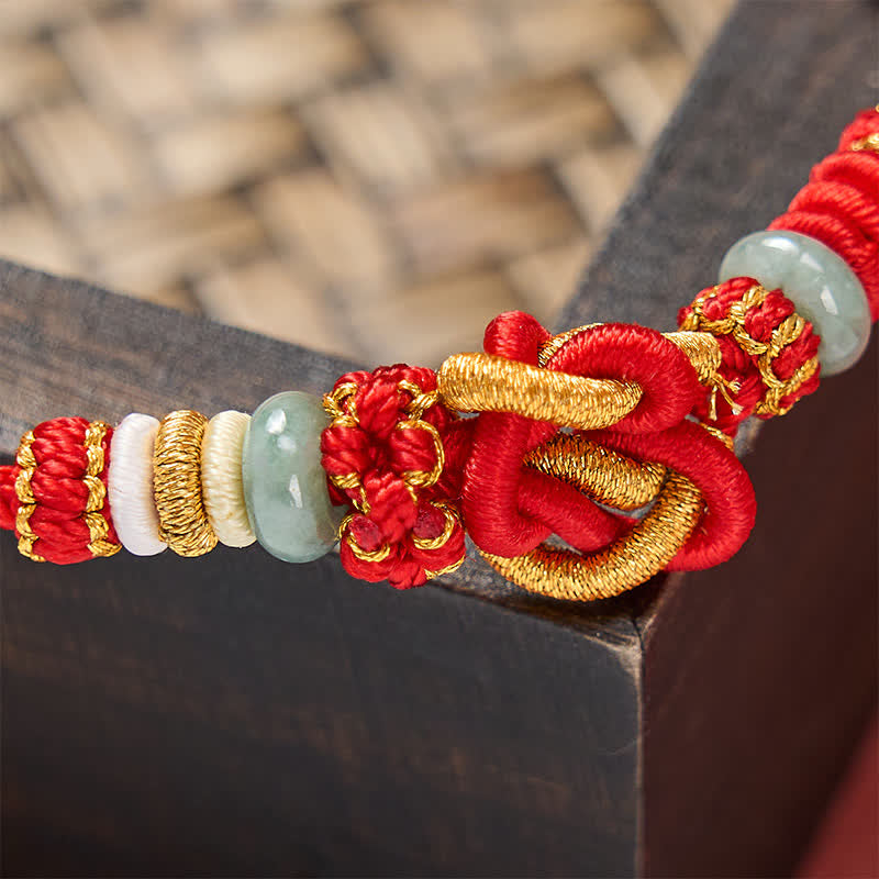 Nimara Ritual Hand-Woven Love Heart Knot Jade Luck Braided Cord Bracelet