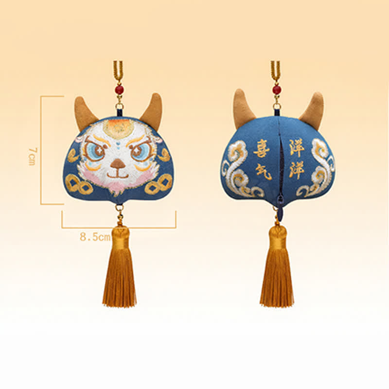 Nimara Ritual Chinese Zodiac Embroidered Dragon Tiger Tassel Luck Cute Animal Decor