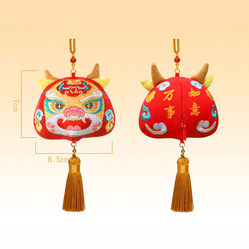 Nimara Ritual Chinese Zodiac Embroidered Dragon Tiger Tassel Luck Cute Animal Decor