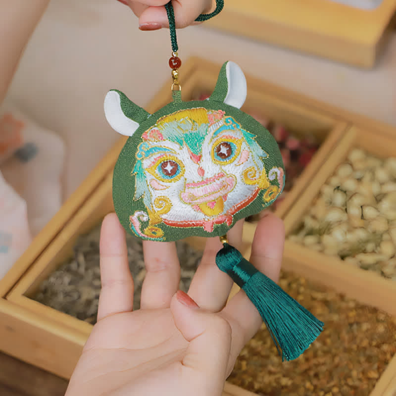 Nimara Ritual Chinese Zodiac Embroidered Dragon Tiger Tassel Luck Cute Animal Decor