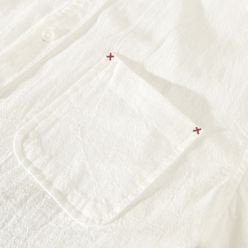 Nimara Ritual Summer Casual Minimalist Button-Up Solid Cotton Linen Men's Short Sleeve Shirts With Pocket
