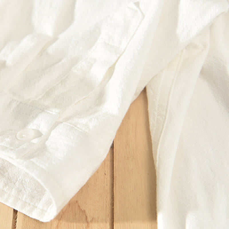 Nimara Ritual Summer Casual Minimalist Button-Up Solid Cotton Linen Men's Short Sleeve Shirts With Pocket
