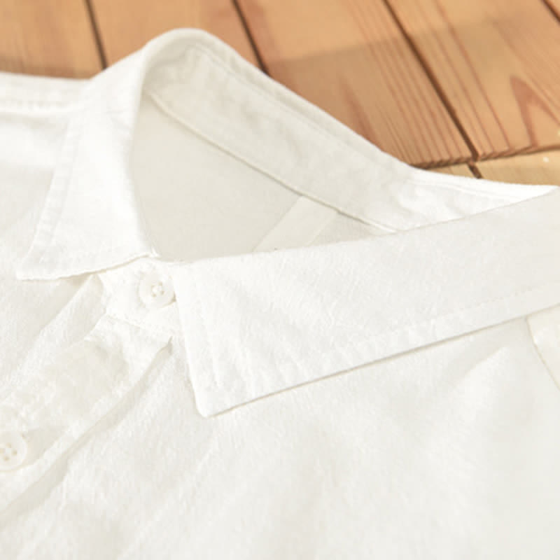 Nimara Ritual Summer Casual Minimalist Button-Up Solid Cotton Linen Men's Short Sleeve Shirts With Pocket