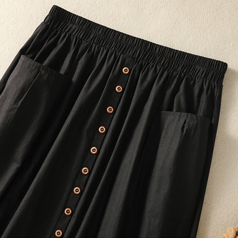 Nimara Ritual Summer Casual Boho Button-Up Solid Women's Skirts With Pockets