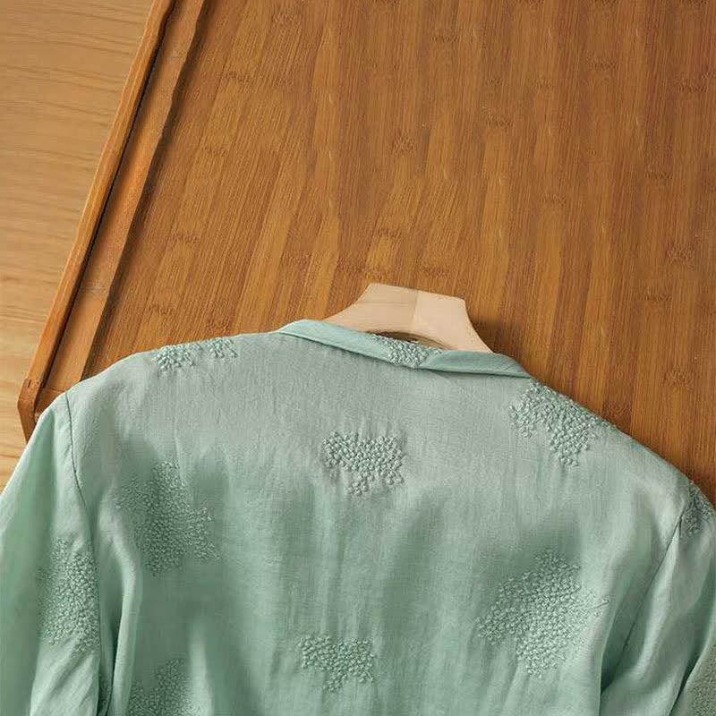 Nimara Ritual Summer Tang Style Vintage Mandarin Collar Frog Button Embroidery Solid Women's Short Sleeve Shirts