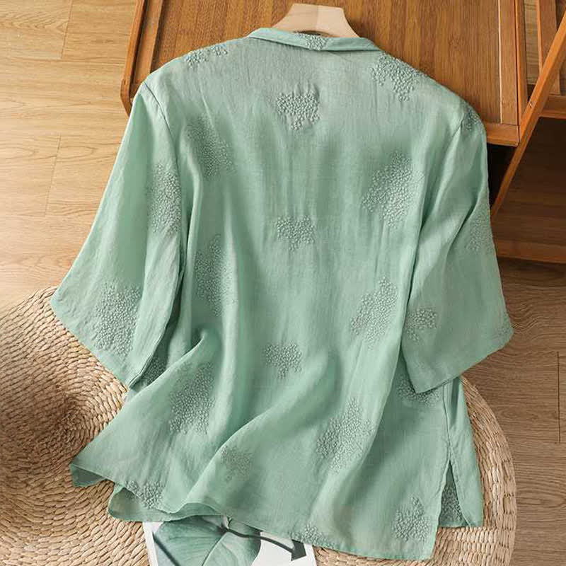 Nimara Ritual Summer Tang Style Vintage Mandarin Collar Frog Button Embroidery Solid Women's Short Sleeve Shirts