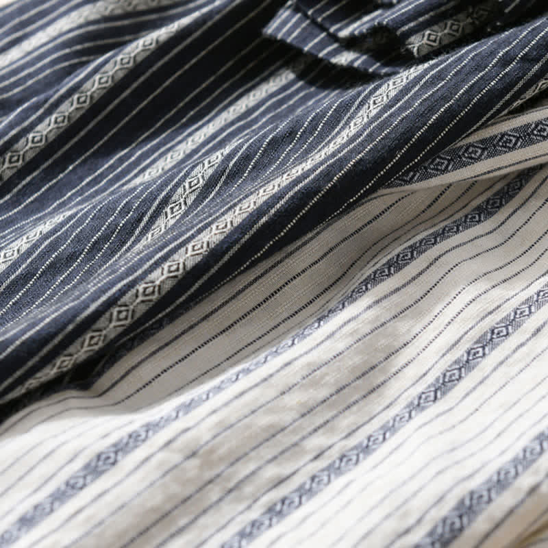 Nimara Ritual Summer Casual Button Up Striped Cotton Men's Short Sleeve Shirts With Patch Pocket