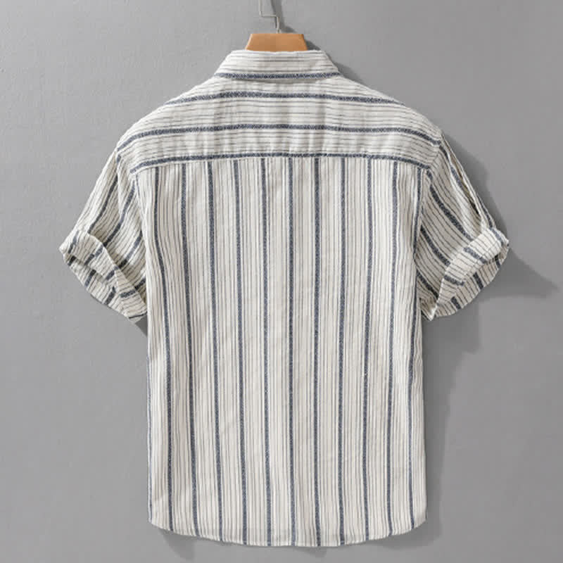 Nimara Ritual Summer Casual Button Up Striped Cotton Men's Short Sleeve Shirts With Patch Pocket
