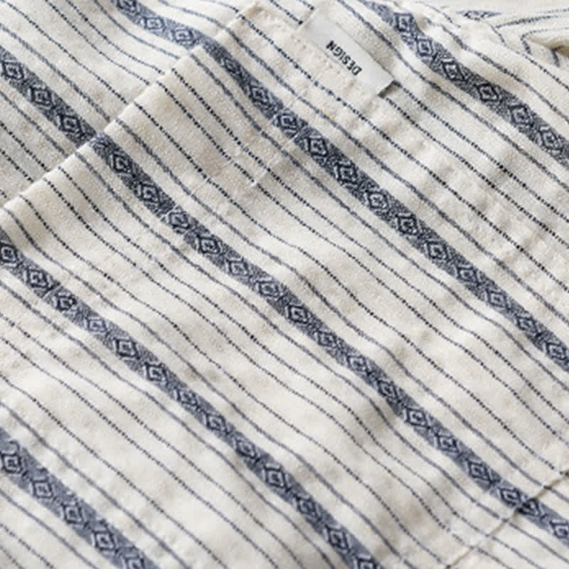 Nimara Ritual Summer Casual Button Up Striped Cotton Men's Short Sleeve Shirts With Patch Pocket