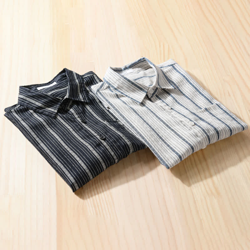 Nimara Ritual Summer Casual Button Up Striped Cotton Men's Short Sleeve Shirts With Patch Pocket
