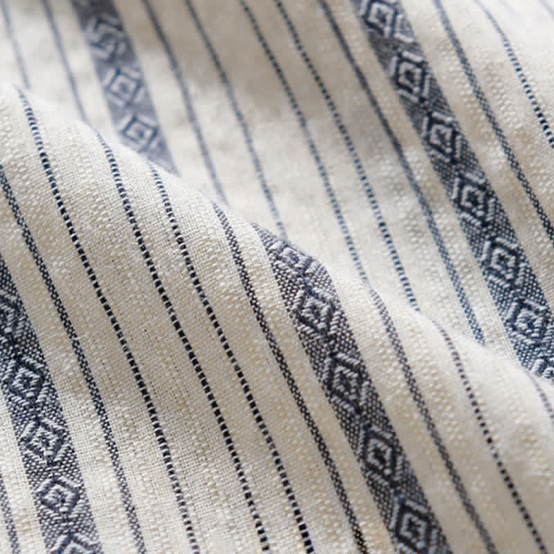 Nimara Ritual Summer Casual Button Up Striped Cotton Men's Short Sleeve Shirts With Patch Pocket