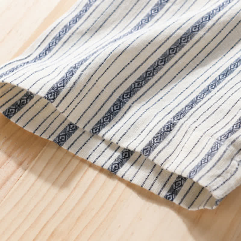 Nimara Ritual Summer Casual Button Up Striped Cotton Men's Short Sleeve Shirts With Patch Pocket