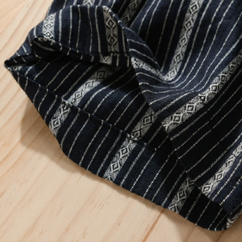 Nimara Ritual Summer Casual Button Up Striped Cotton Men's Short Sleeve Shirts With Patch Pocket