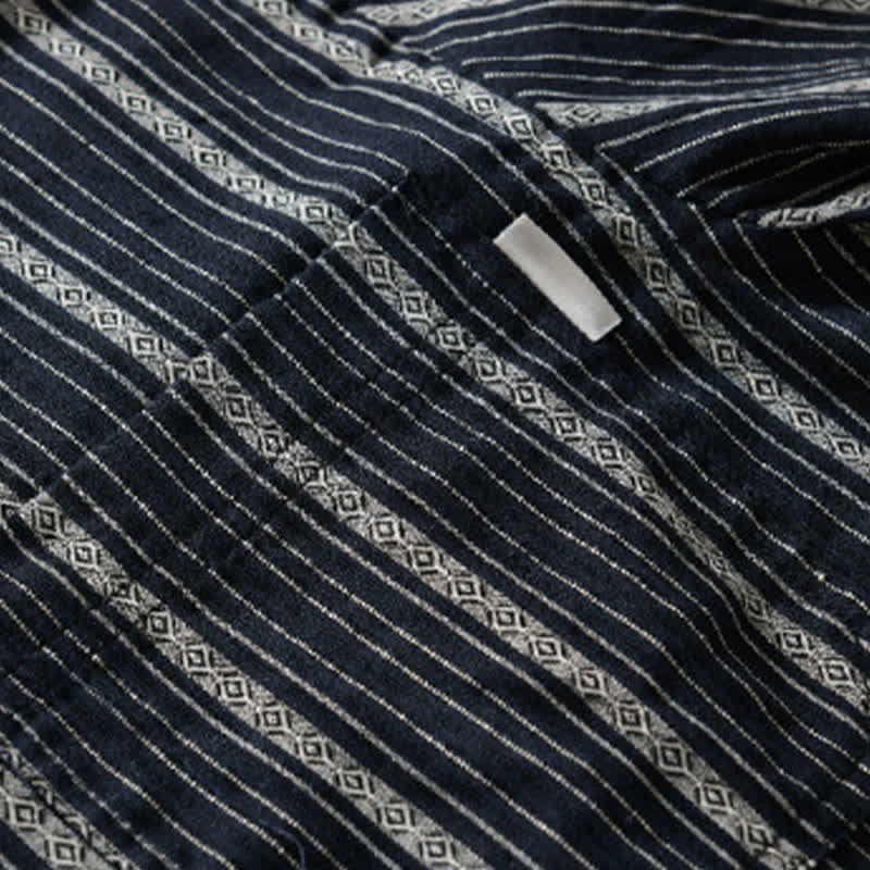 Nimara Ritual Summer Casual Button Up Striped Cotton Men's Short Sleeve Shirts With Patch Pocket