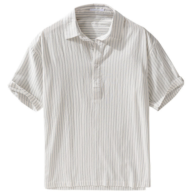Nimara Ritual Summer Casual Minimalist Half Button Striped Cotton Men's Short Sleeve Shirts
