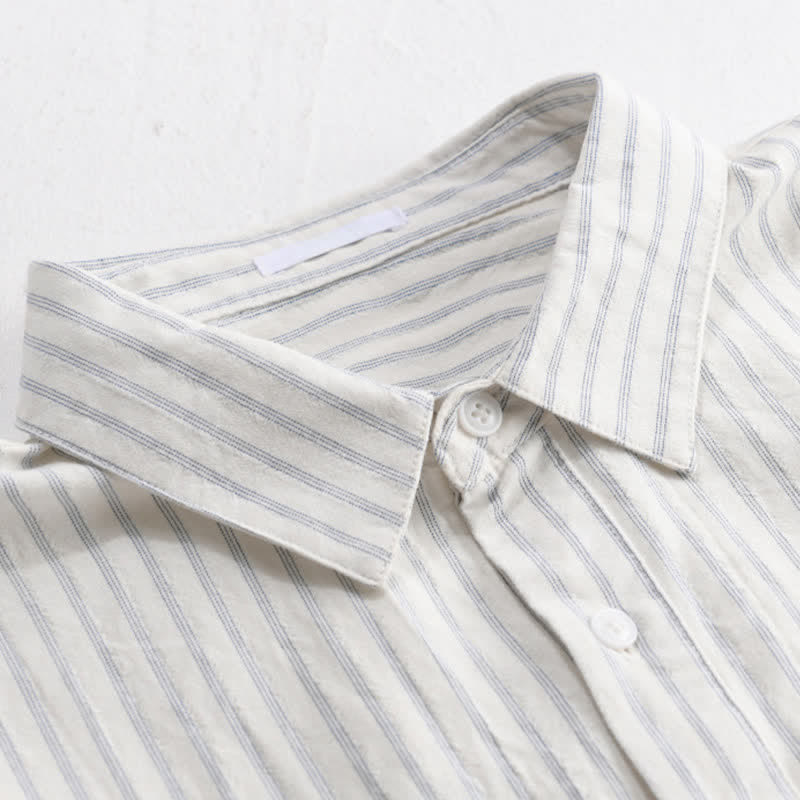 Nimara Ritual Summer Casual Minimalist Half Button Striped Cotton Men's Short Sleeve Shirts