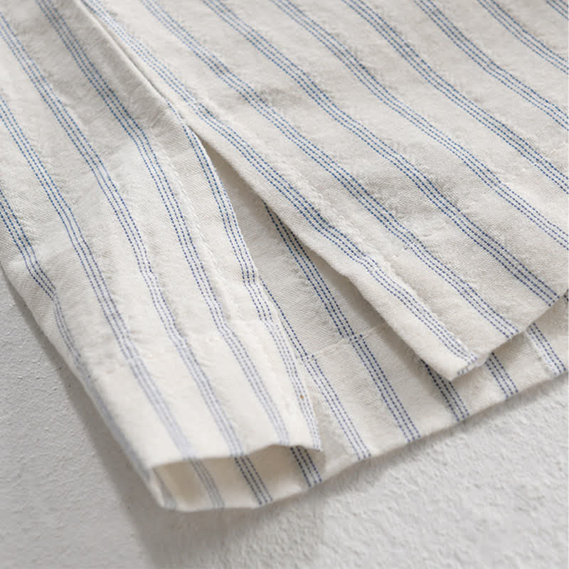 Nimara Ritual Summer Casual Minimalist Half Button Striped Cotton Men's Short Sleeve Shirts