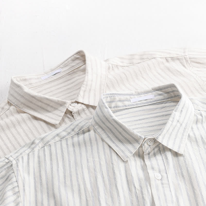 Nimara Ritual Summer Casual Minimalist Half Button Striped Cotton Men's Short Sleeve Shirts