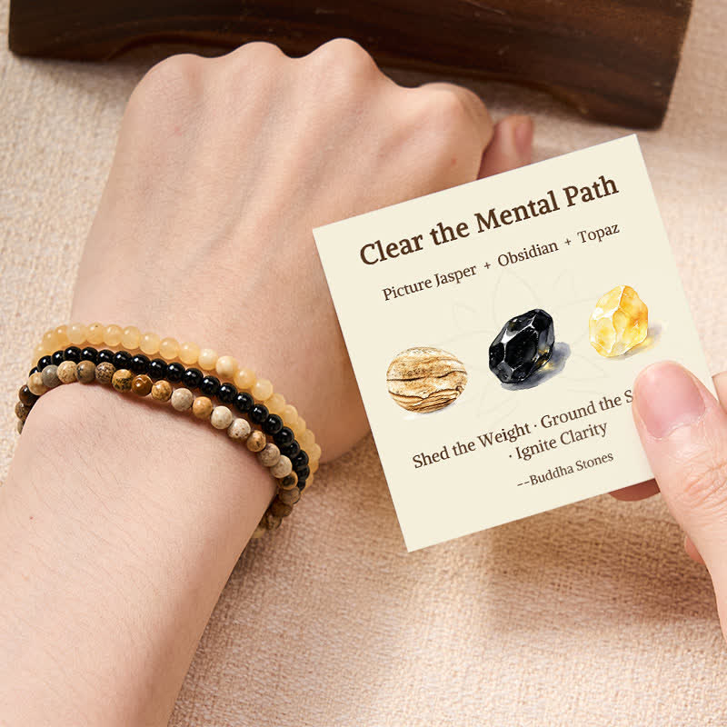 Nimara Ritual 3pcs "Clear the Mental Path" Picture Jasper Wisdom Bracelet Includes Gift Message Card