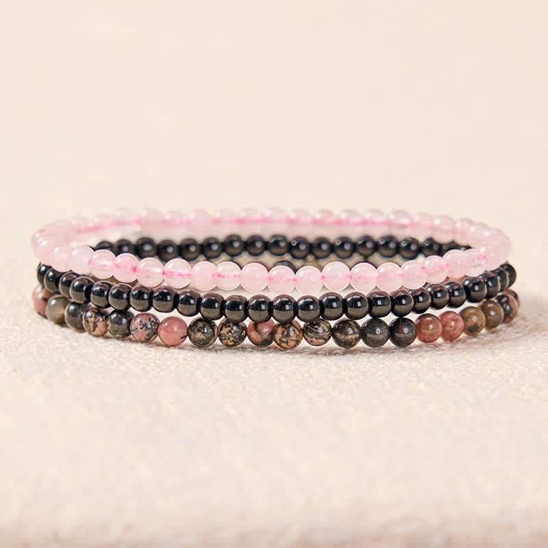 Nimara Ritual 3pcs "Open Your Heart" Rhodonite Healing Bracelet Includes Gift Message Card