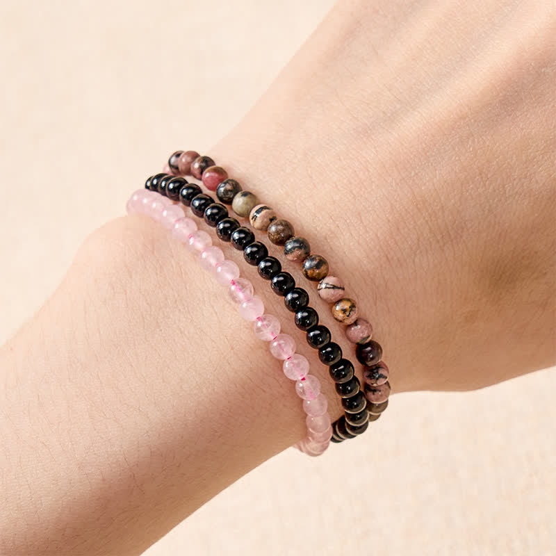 Nimara Ritual 3pcs "Open Your Heart" Rhodonite Healing Bracelet Includes Gift Message Card