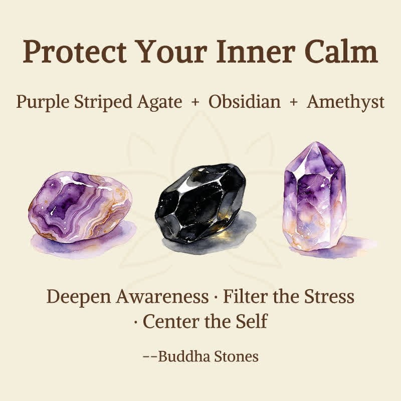 Nimara Ritual 3pcs "Protect Your Inner Calm" Purple Striped Agate Bracelet Includes Gift Message Card